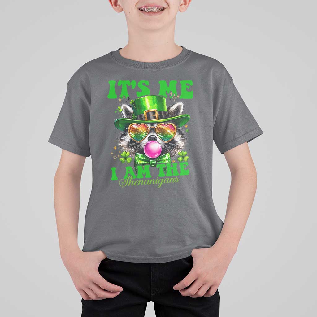 Funny It's Me I Am The Shenanigans T Shirt For Kid St Patrick's Day Racoon Shamrock