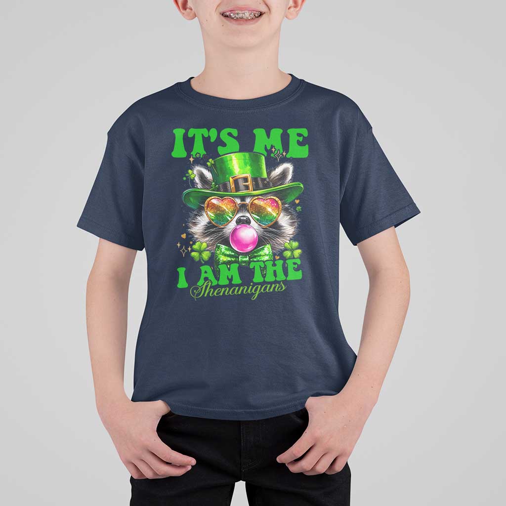 Funny It's Me I Am The Shenanigans T Shirt For Kid St Patrick's Day Racoon Shamrock