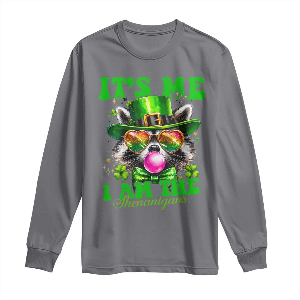 Funny It's Me I Am The Shenanigans Long Sleeve Shirt St Patrick's Day Racoon Shamrock