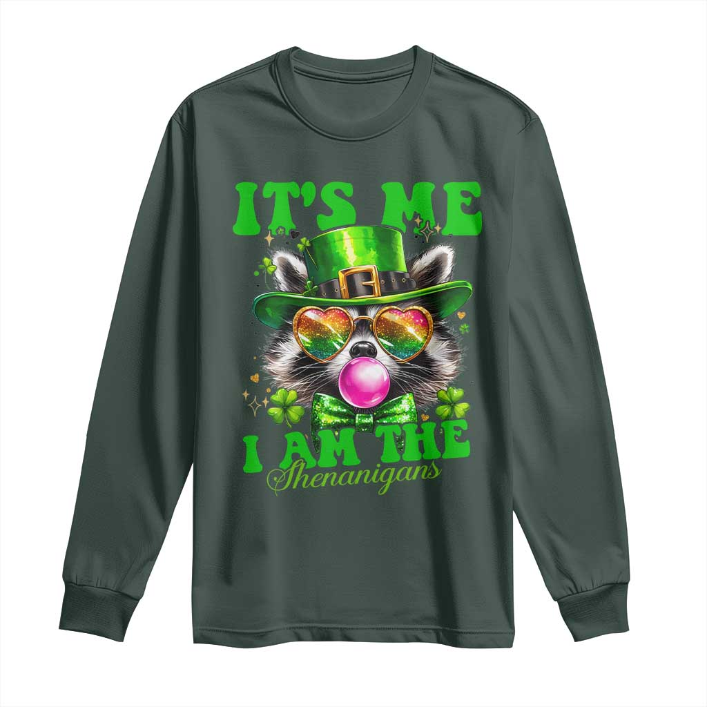 Funny It's Me I Am The Shenanigans Long Sleeve Shirt St Patrick's Day Racoon Shamrock