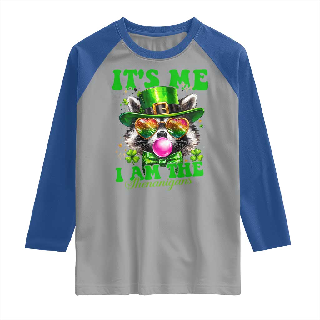 Funny It's Me I Am The Shenanigans Raglan Shirt St Patrick's Day Racoon Shamrock