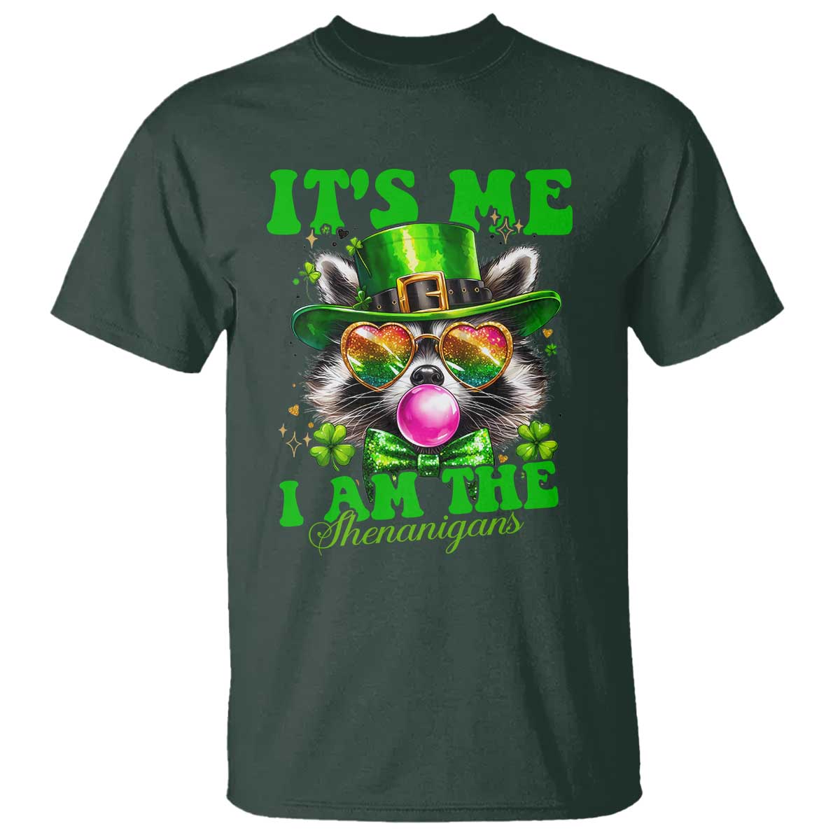 Funny It's Me I Am The Shenanigans T Shirt St Patrick's Day Racoon Shamrock