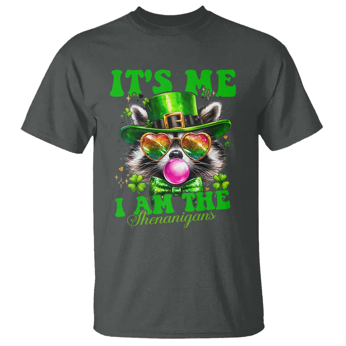 Funny It's Me I Am The Shenanigans T Shirt St Patrick's Day Racoon Shamrock