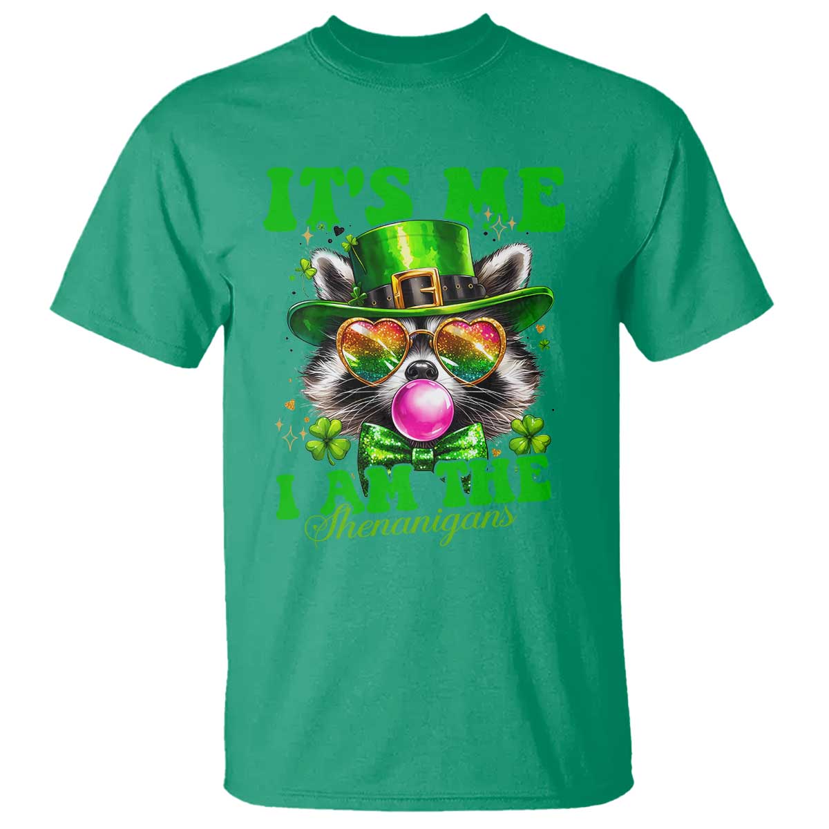 Funny It's Me I Am The Shenanigans T Shirt St Patrick's Day Racoon Shamrock