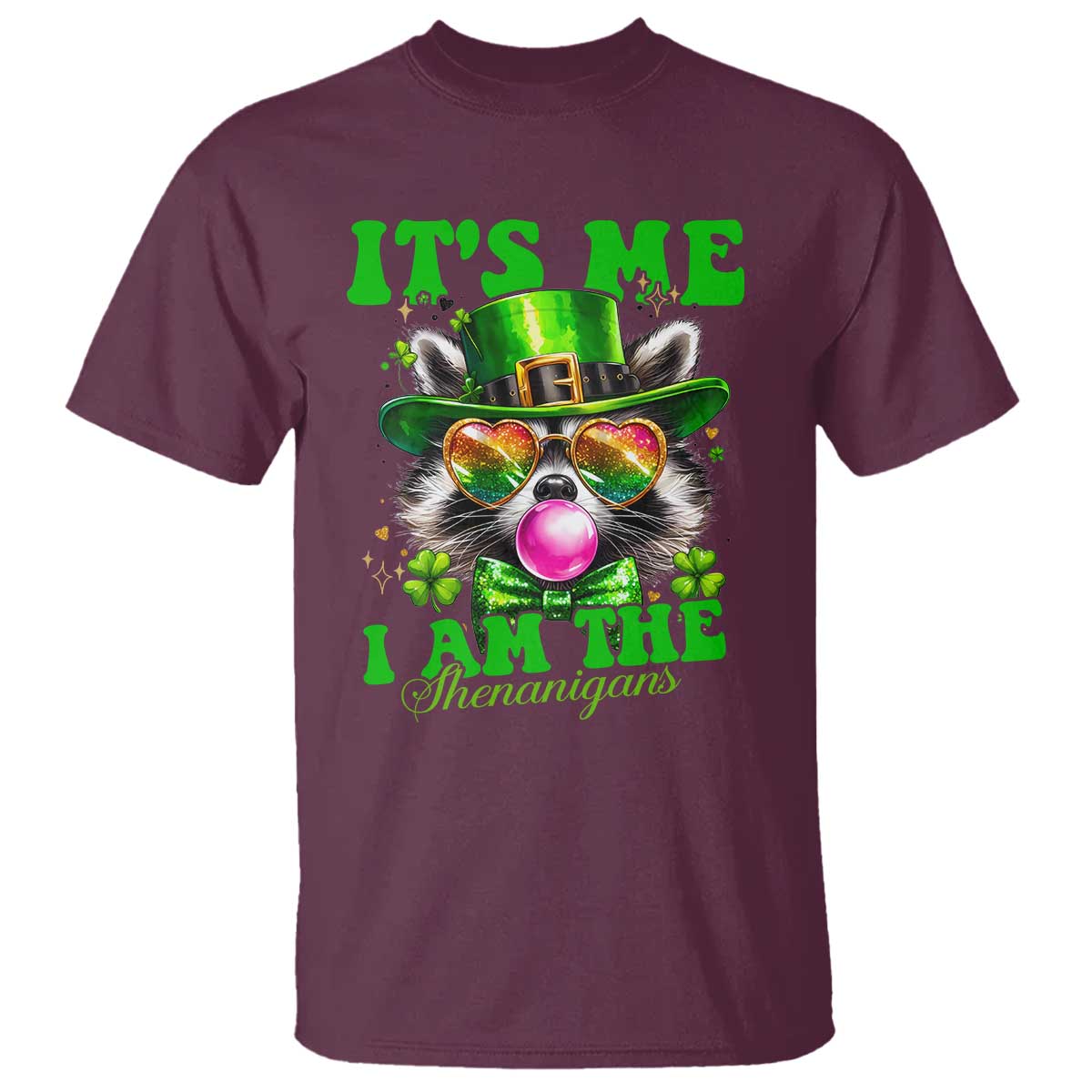 Funny It's Me I Am The Shenanigans T Shirt St Patrick's Day Racoon Shamrock