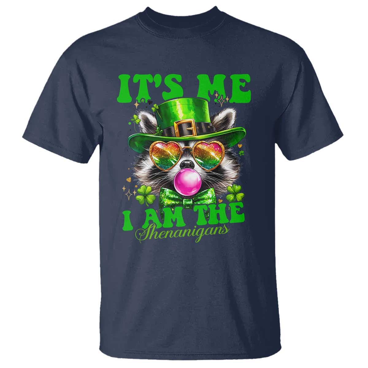Funny It's Me I Am The Shenanigans T Shirt St Patrick's Day Racoon Shamrock