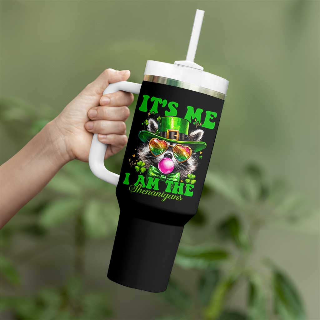 Funny It's Me I Am The Shenanigans Tumbler With Handle St Patrick's Day Racoon Shamrock