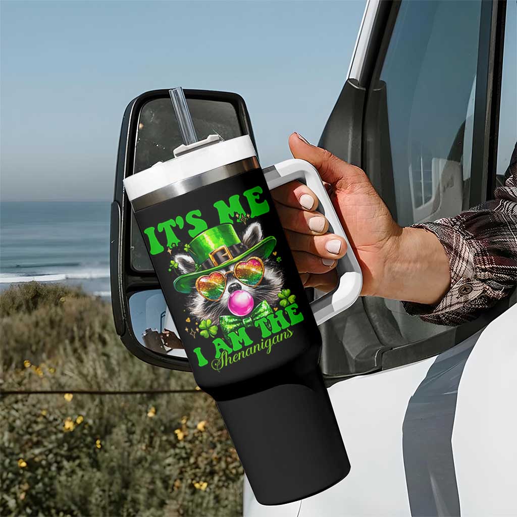 Funny It's Me I Am The Shenanigans Tumbler With Handle St Patrick's Day Racoon Shamrock
