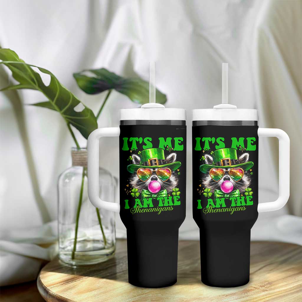 Funny It's Me I Am The Shenanigans Tumbler With Handle St Patrick's Day Racoon Shamrock