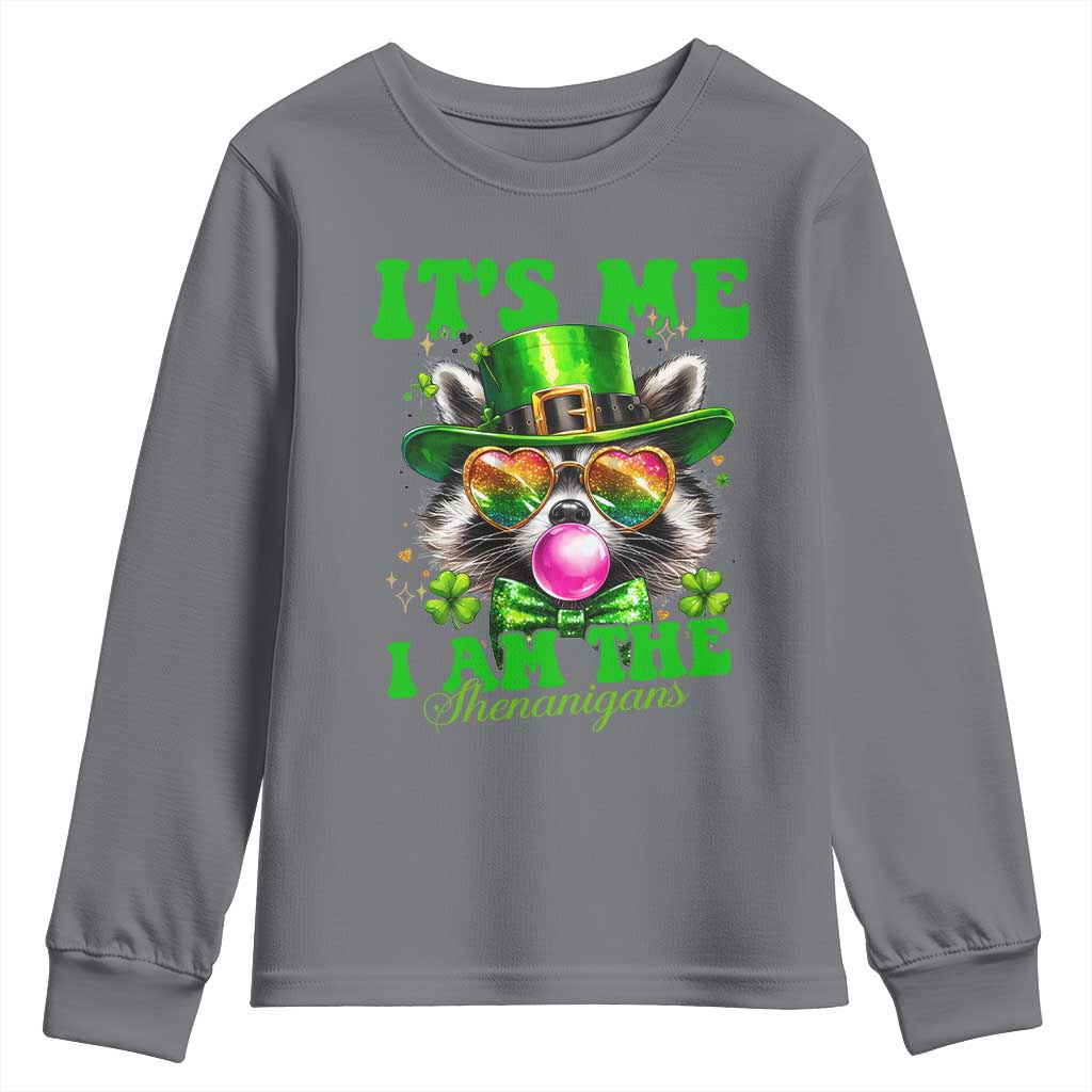 Funny It's Me I Am The Shenanigans Youth Sweatshirt St Patrick's Day Racoon Shamrock