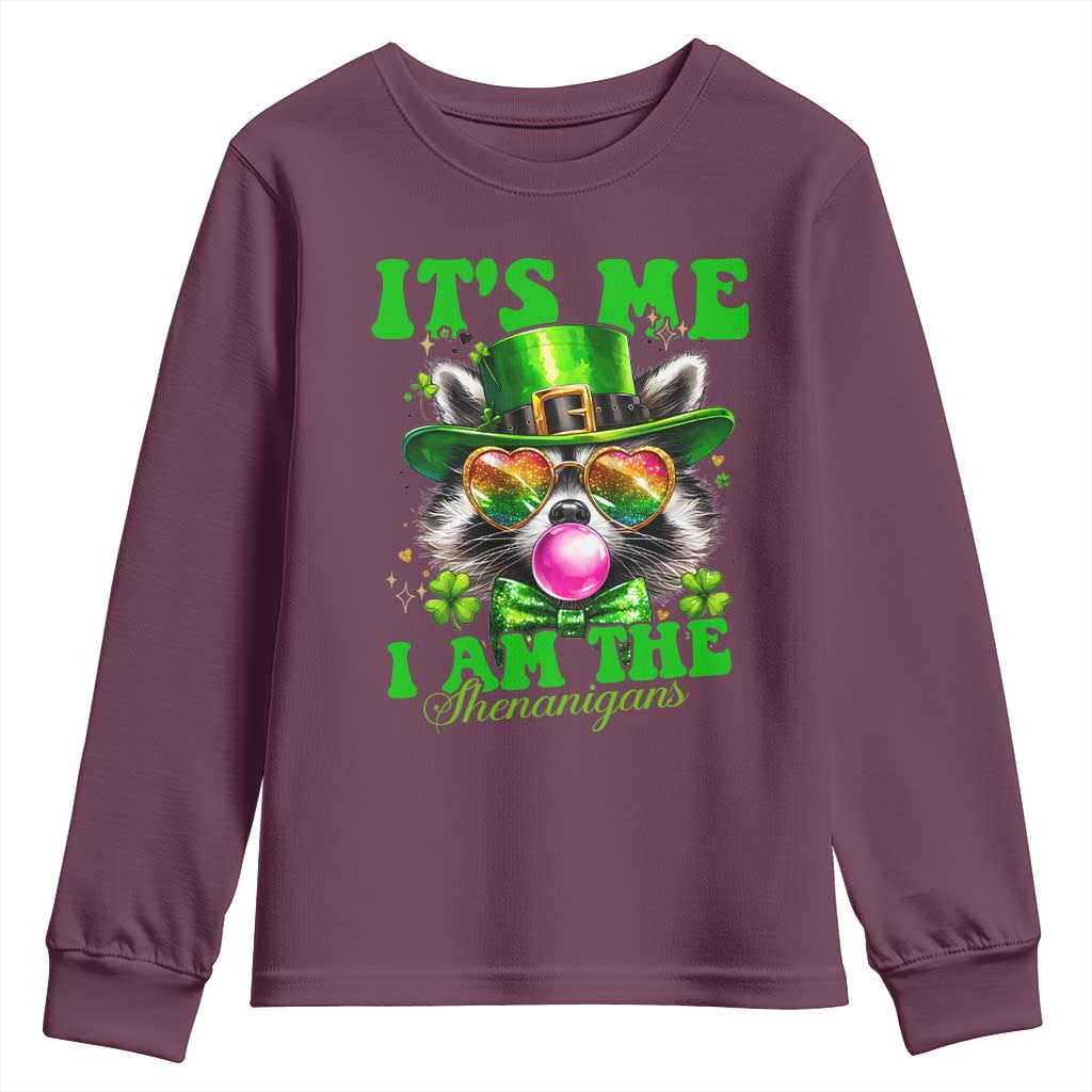Funny It's Me I Am The Shenanigans Youth Sweatshirt St Patrick's Day Racoon Shamrock