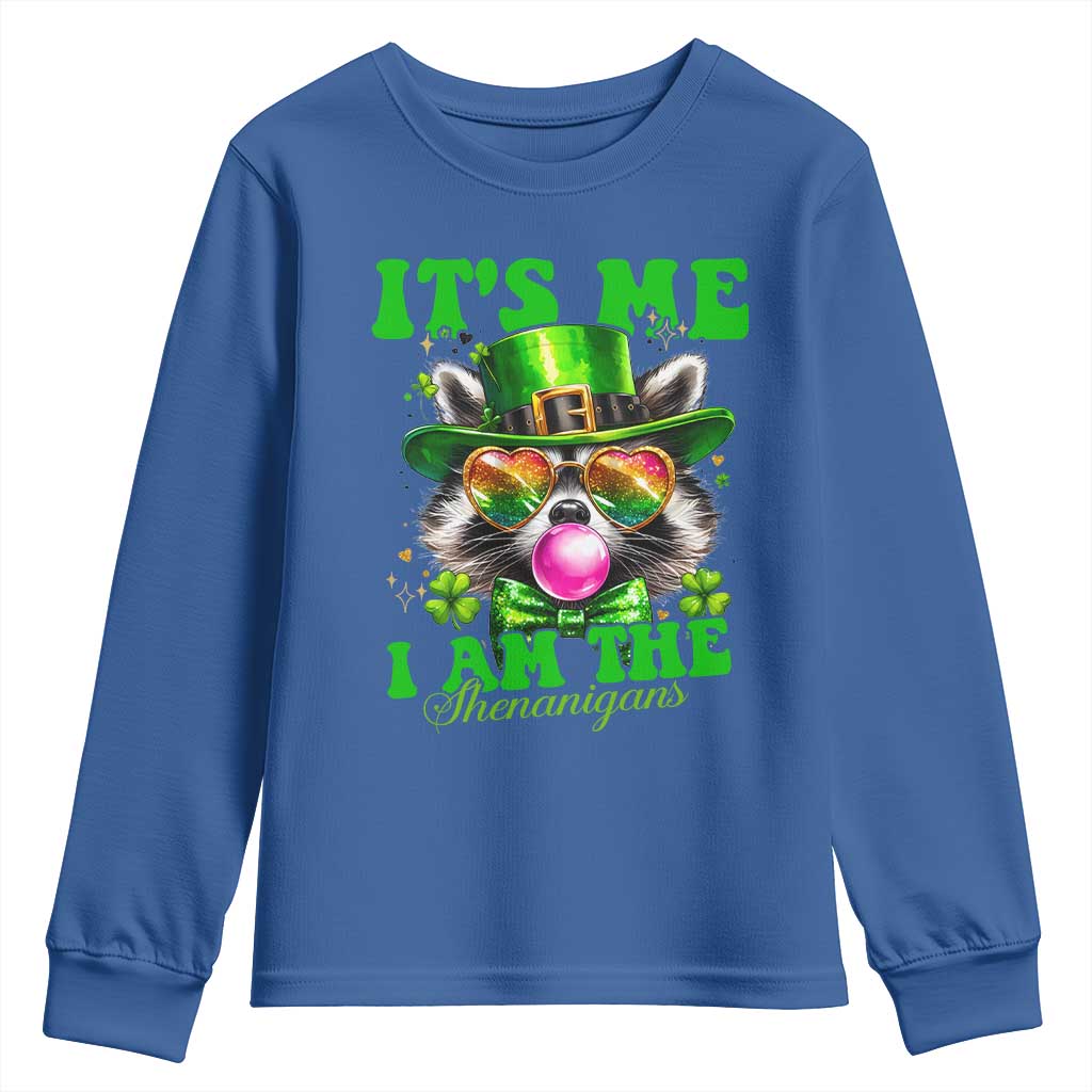 Funny It's Me I Am The Shenanigans Youth Sweatshirt St Patrick's Day Racoon Shamrock