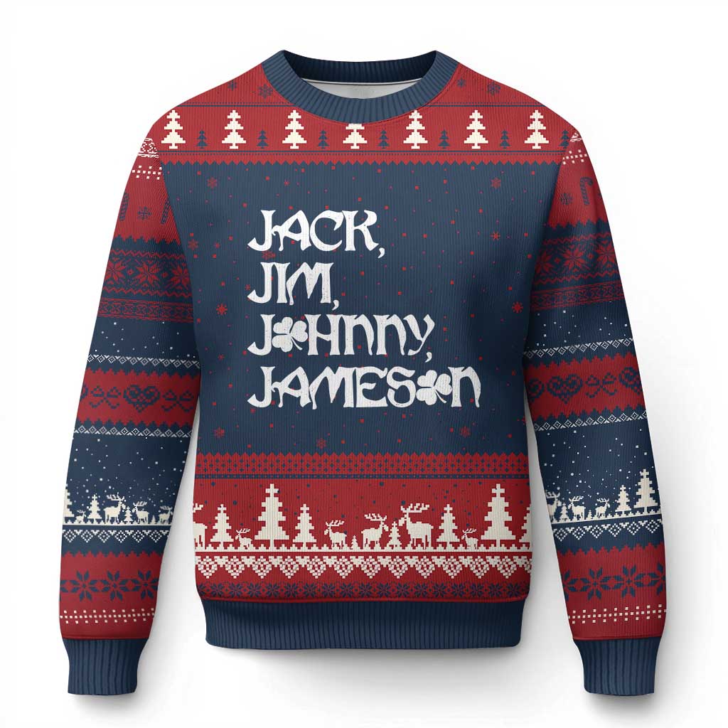 Jack Jim Johnny Jameson St Patricks Day Whiskey Shamrock Ugly Christmas Sweater