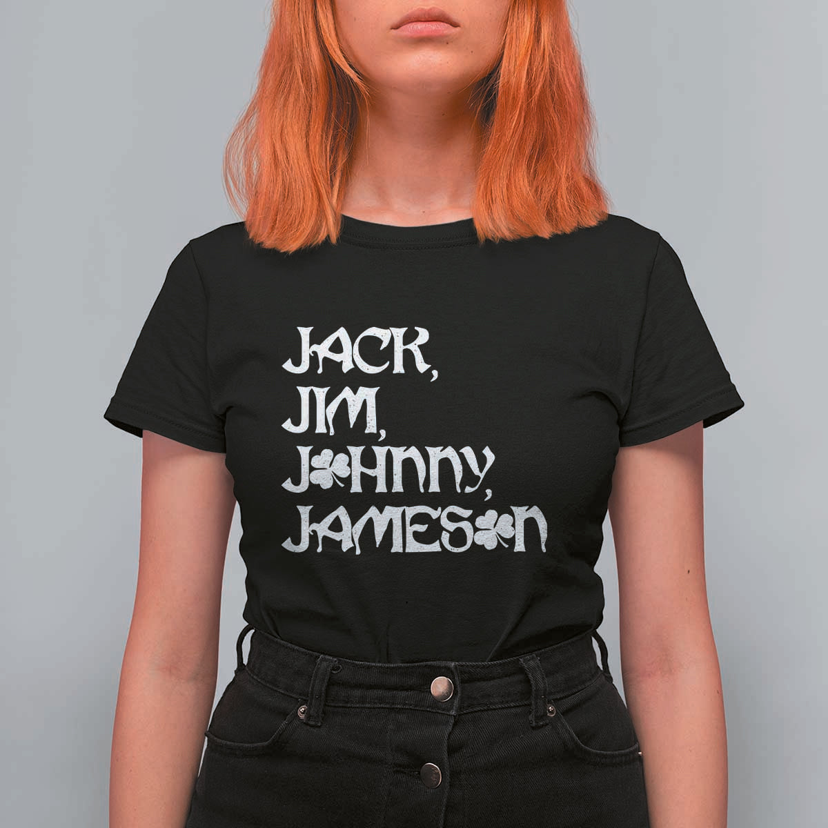 Jack Jim Johnny Jameson St Patricks Day Whiskey Shamrock T Shirt For Women