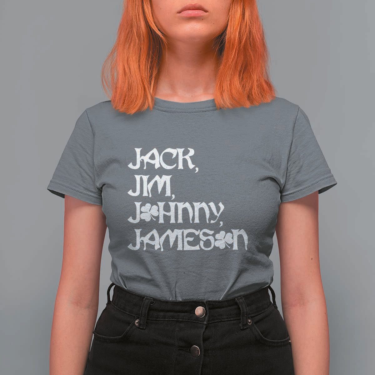 Jack Jim Johnny Jameson St Patricks Day Whiskey Shamrock T Shirt For Women