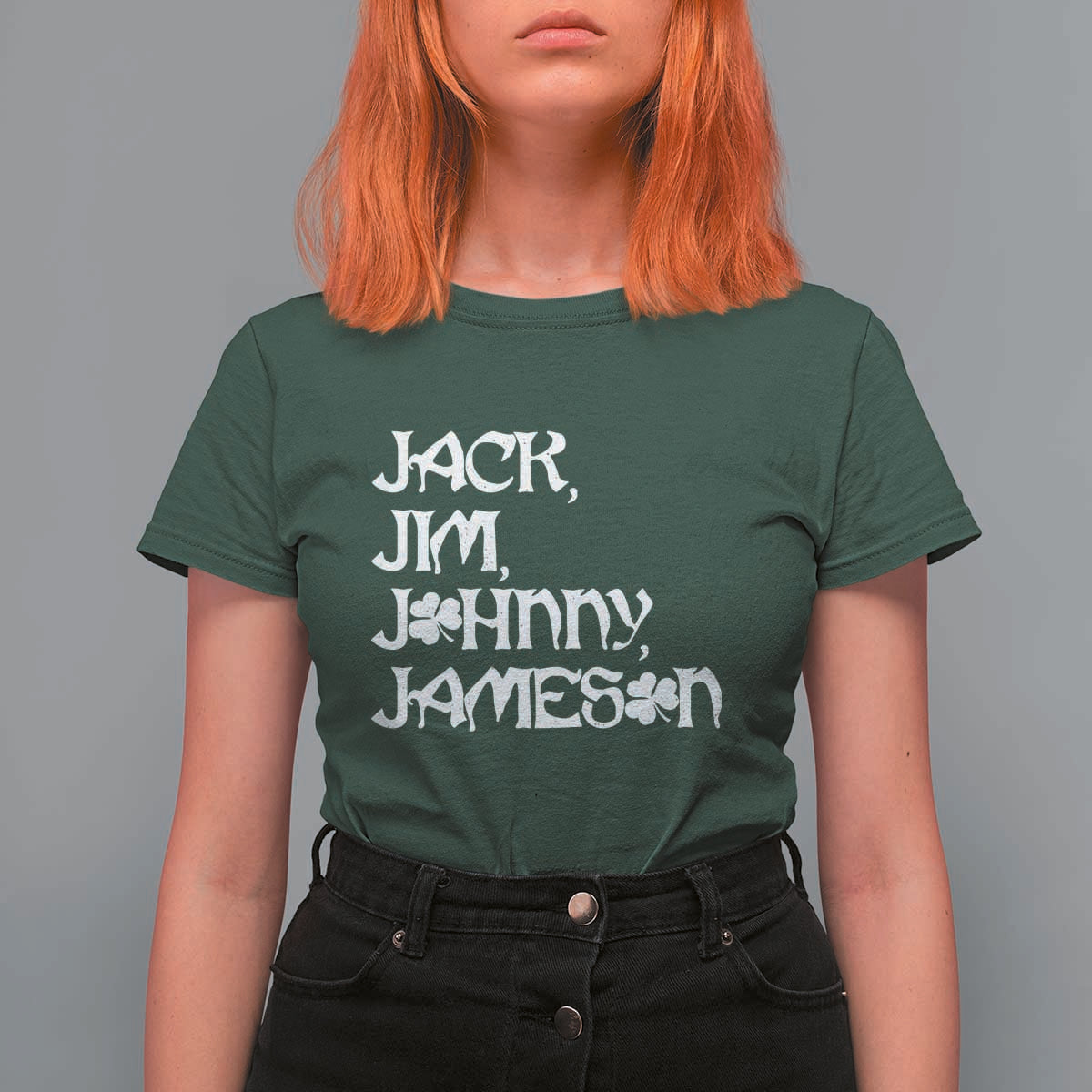Jack Jim Johnny Jameson St Patricks Day Whiskey Shamrock T Shirt For Women