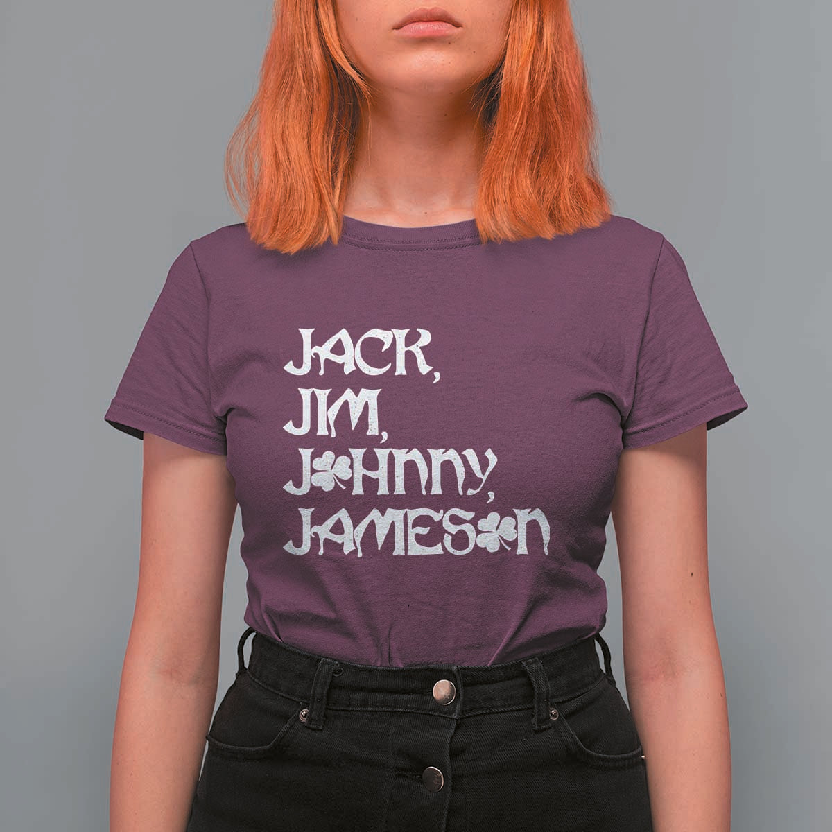 Jack Jim Johnny Jameson St Patricks Day Whiskey Shamrock T Shirt For Women