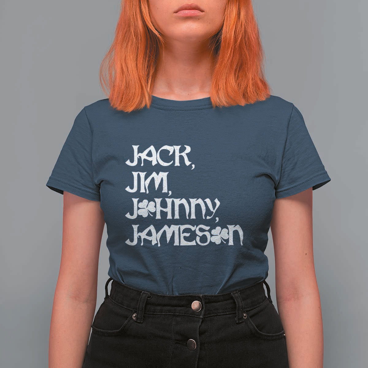 Jack Jim Johnny Jameson St Patricks Day Whiskey Shamrock T Shirt For Women
