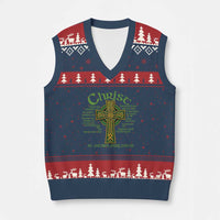 Christ St Patrick Pray For Us Christian Catholic Religious Celtic Cross V-Neck Knit Sweater Vest