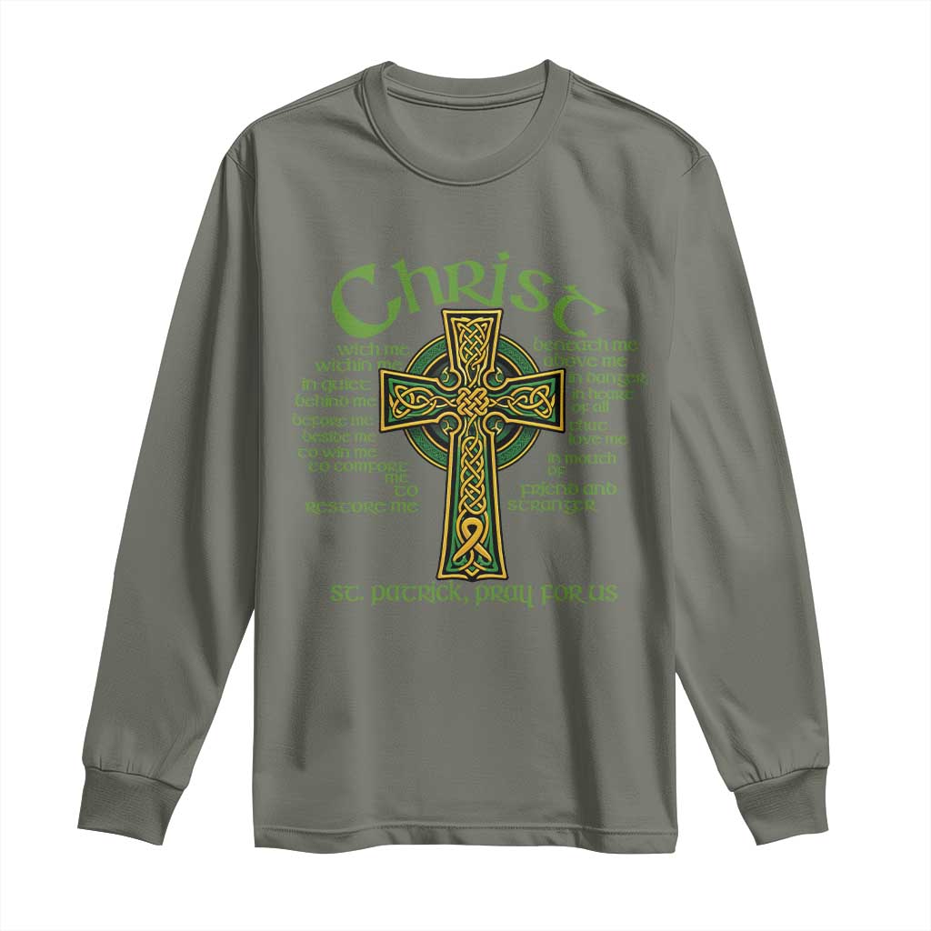Christ St Patrick Pray For Us Christian Catholic Religious Celtic Cross Long Sleeve Shirt