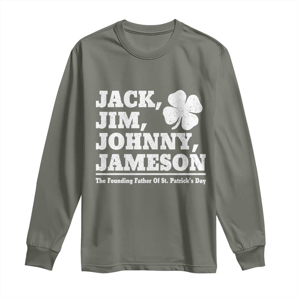 Funny St Patricks Day Irish Fathers Jack Jim Johnny Jameson Vintage Clover Long Sleeve Shirt