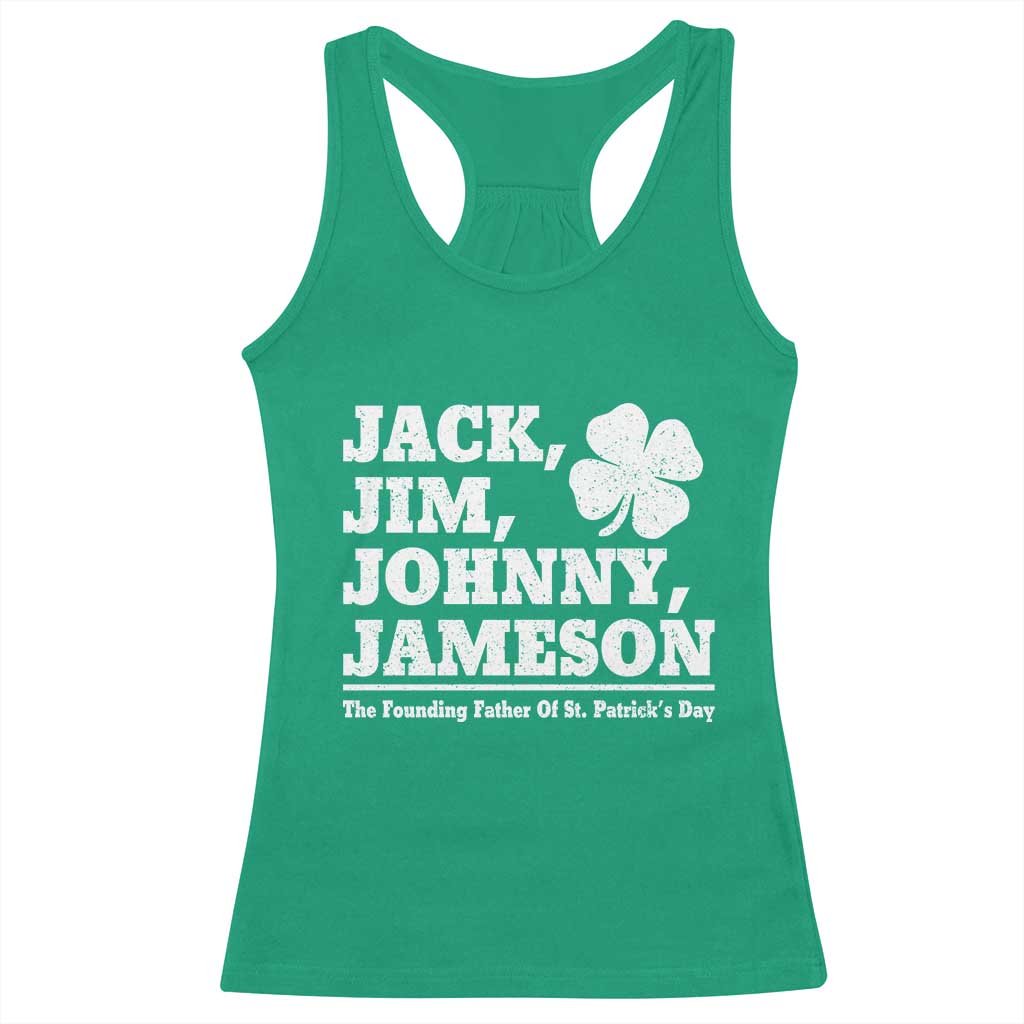 Funny St Patricks Day Irish Fathers Jack Jim Johnny Jameson Vintage Clover Racerback Tank Top