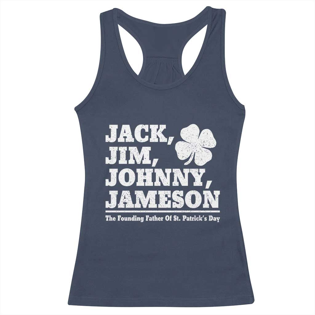 Funny St Patricks Day Irish Fathers Jack Jim Johnny Jameson Vintage Clover Racerback Tank Top