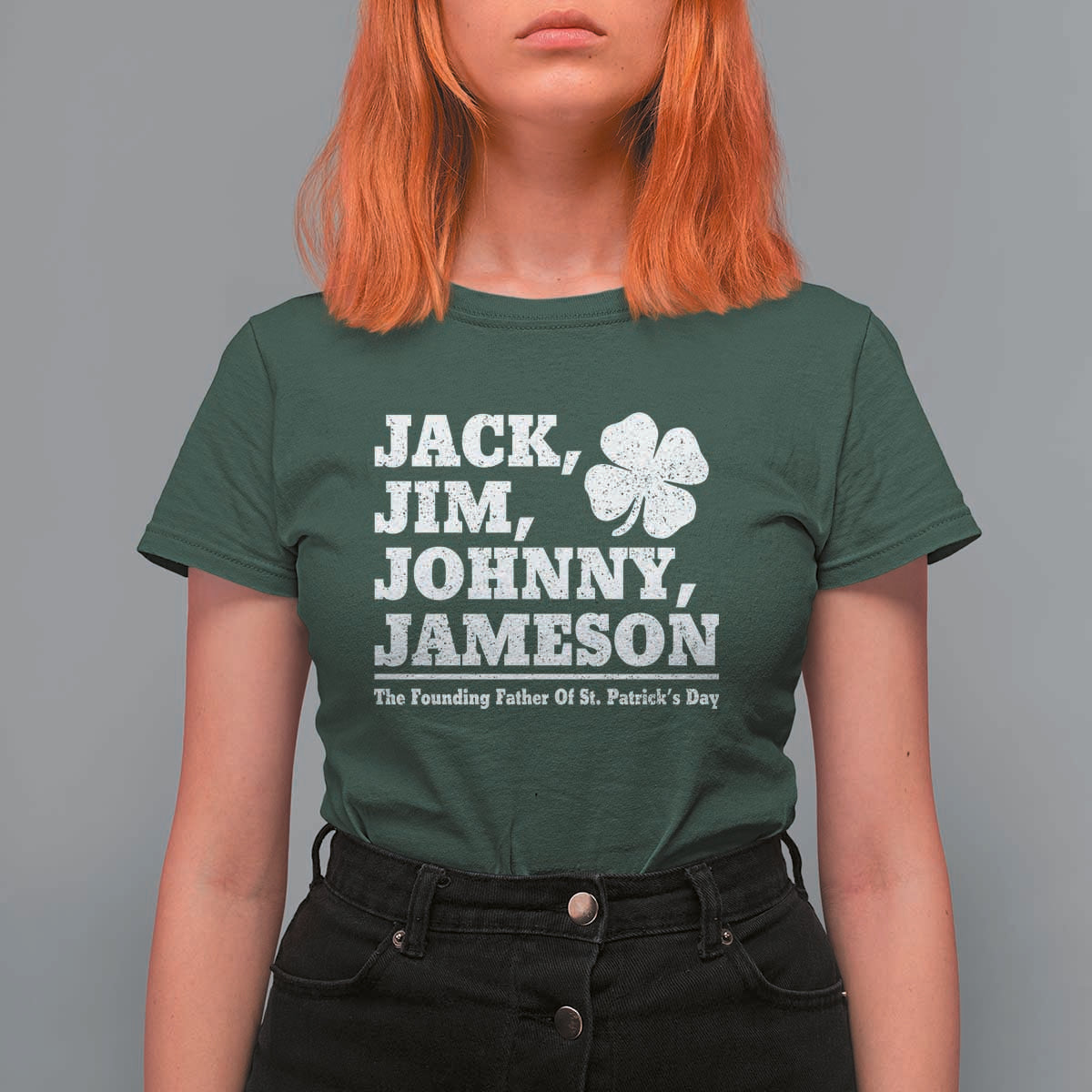 Funny St Patricks Day Irish Fathers Jack Jim Johnny Jameson Vintage Clover T Shirt For Women