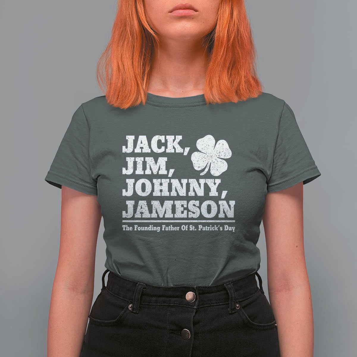 Funny St Patricks Day Irish Fathers Jack Jim Johnny Jameson Vintage Clover T Shirt For Women