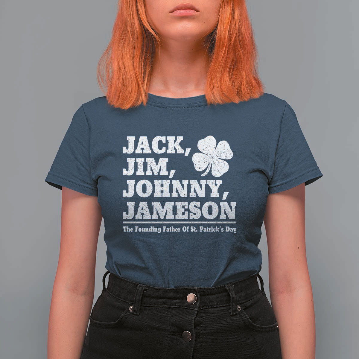 Funny St Patricks Day Irish Fathers Jack Jim Johnny Jameson Vintage Clover T Shirt For Women