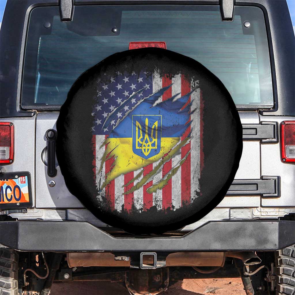 Ukrainian Americans Pride Spare Tire Cover Vintage Ukraine USA Flag