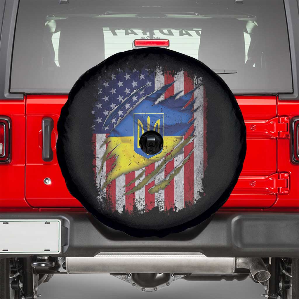 Ukrainian Americans Pride Spare Tire Cover Vintage Ukraine USA Flag