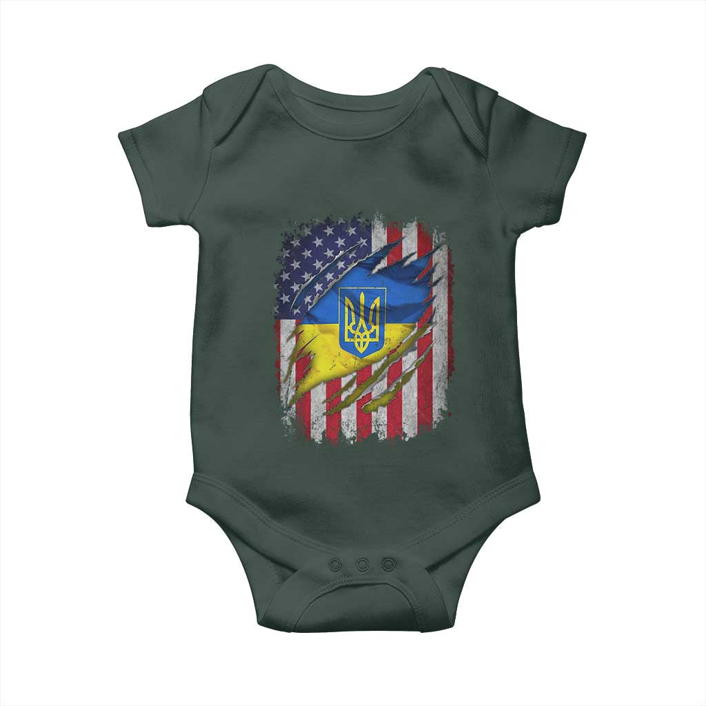 Ukrainian Americans Pride Baby Onesie Vintage Ukraine USA Flag
