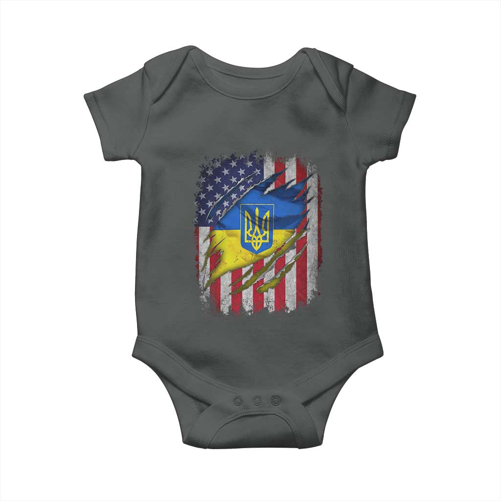 Ukrainian Americans Pride Baby Onesie Vintage Ukraine USA Flag