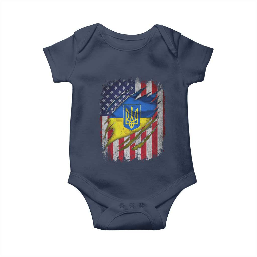 Ukrainian Americans Pride Baby Onesie Vintage Ukraine USA Flag