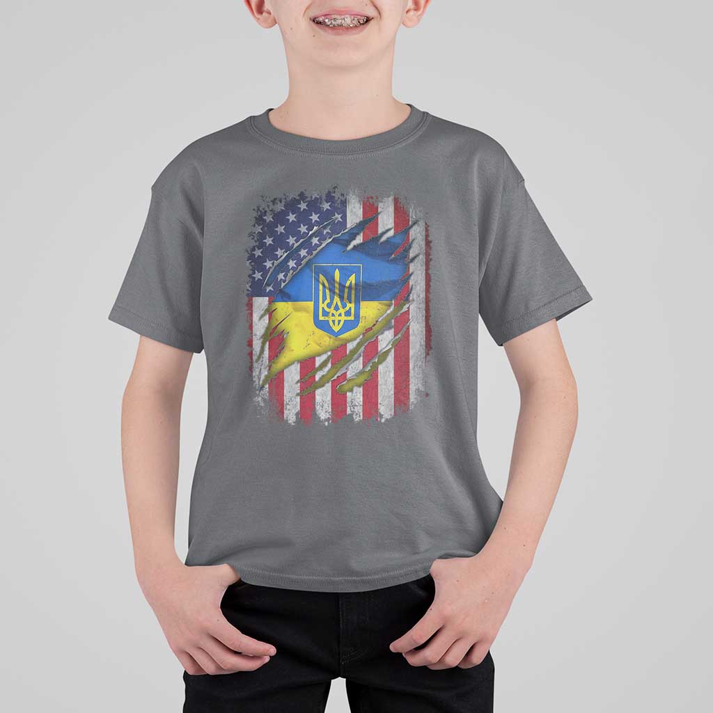 Ukrainian Americans Pride T Shirt For Kid Vintage Ukraine USA Flag