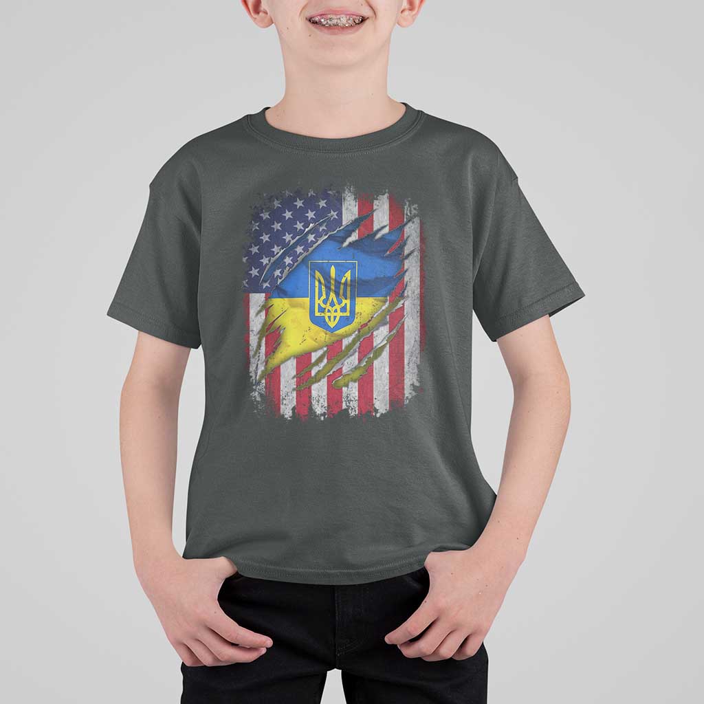 Ukrainian Americans Pride T Shirt For Kid Vintage Ukraine USA Flag