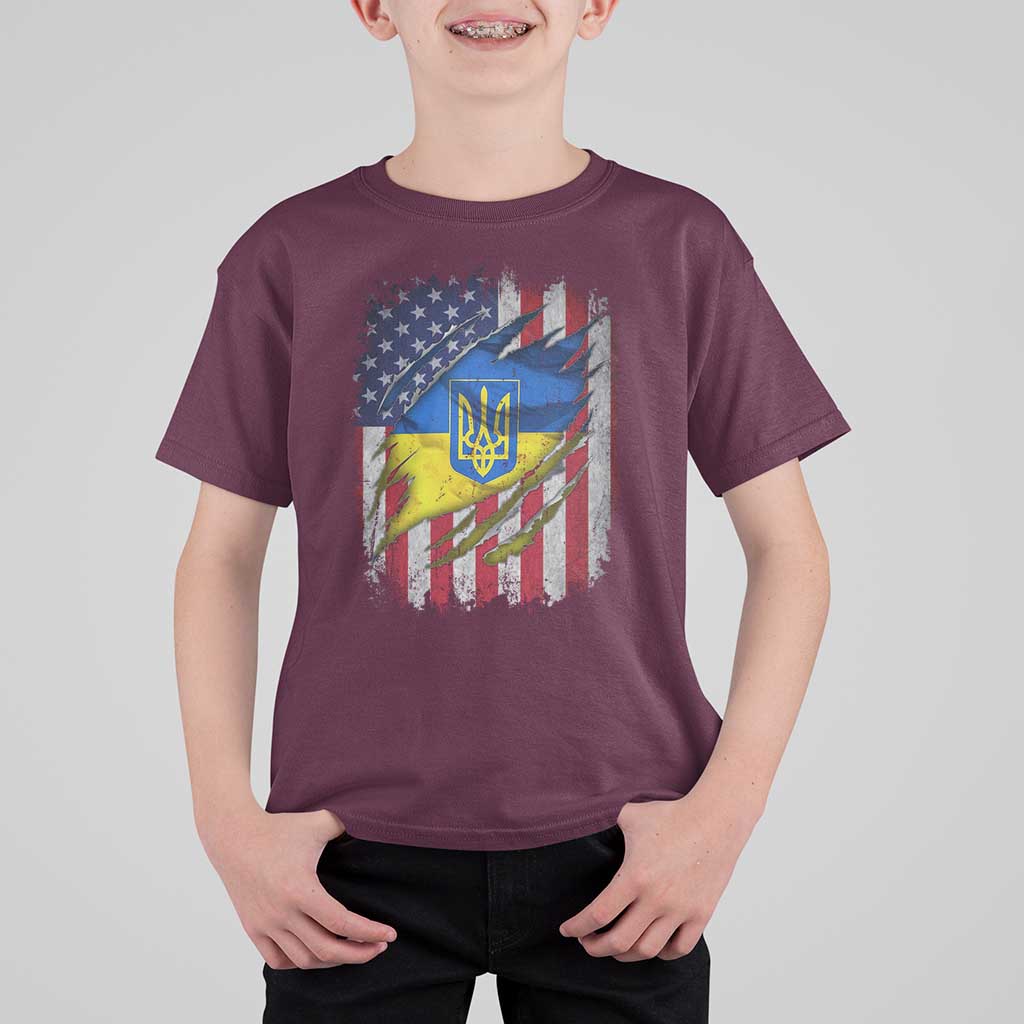 Ukrainian Americans Pride T Shirt For Kid Vintage Ukraine USA Flag
