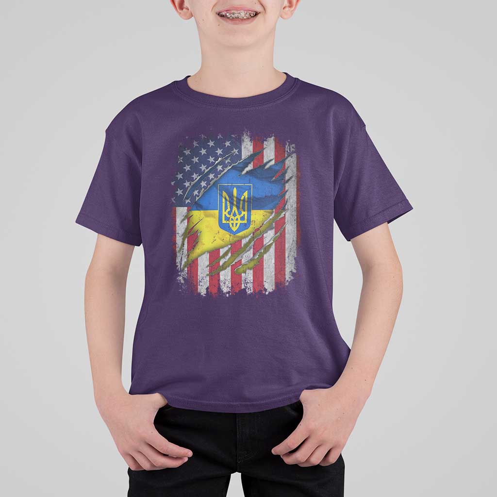 Ukrainian Americans Pride T Shirt For Kid Vintage Ukraine USA Flag