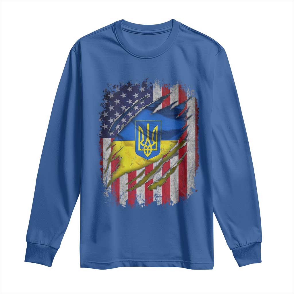 Ukrainian Americans Pride Long Sleeve Shirt Vintage Ukraine USA Flag