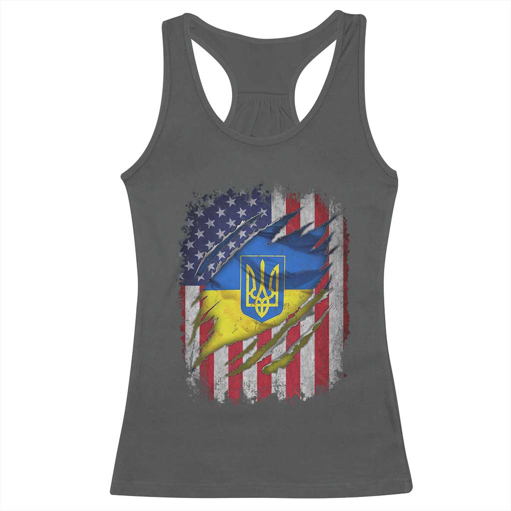 Ukrainian Americans Pride Racerback Tank Top Vintage Ukraine USA Flag