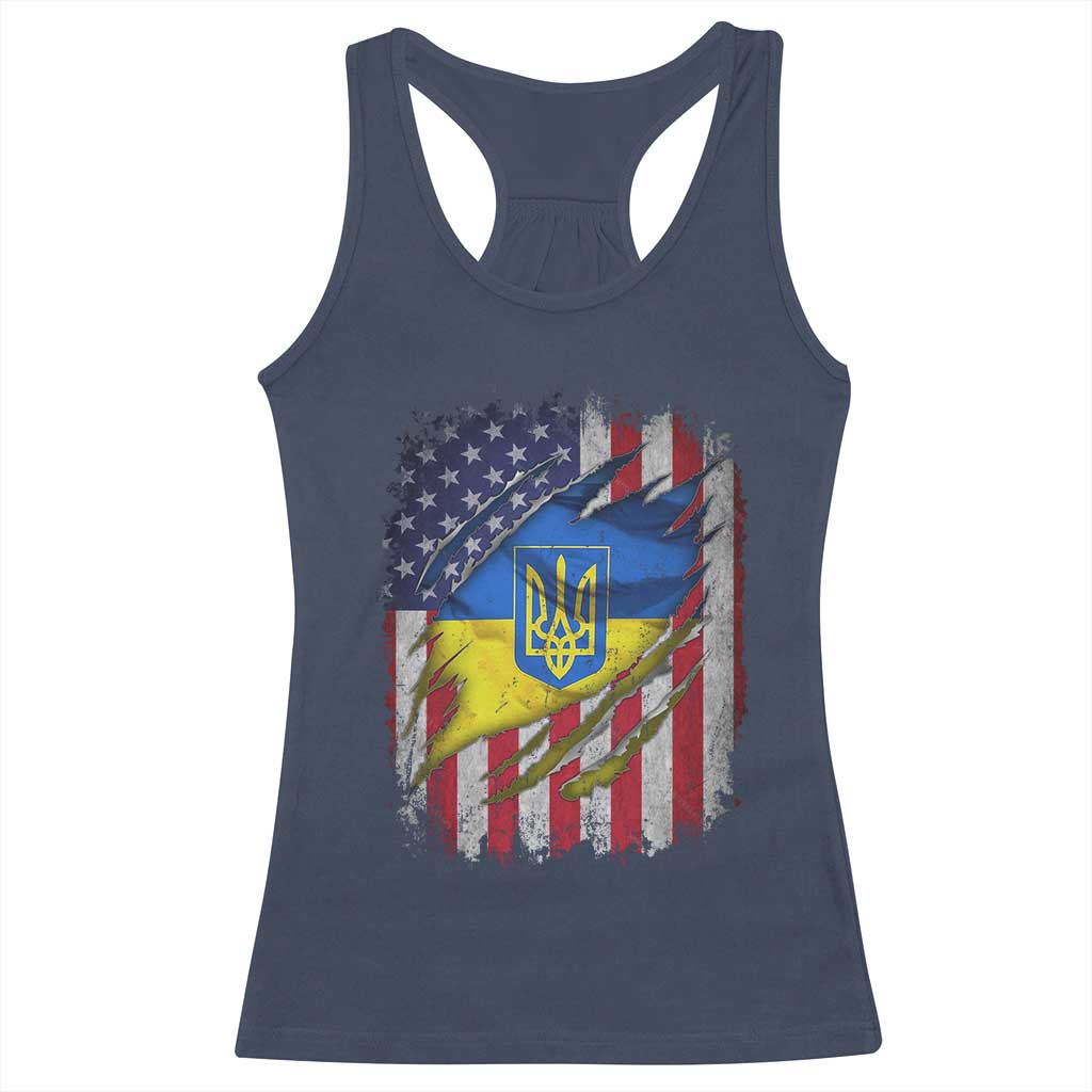 Ukrainian Americans Pride Racerback Tank Top Vintage Ukraine USA Flag