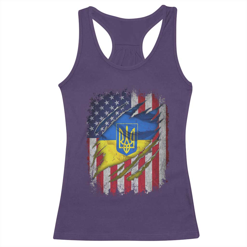 Ukrainian Americans Pride Racerback Tank Top Vintage Ukraine USA Flag