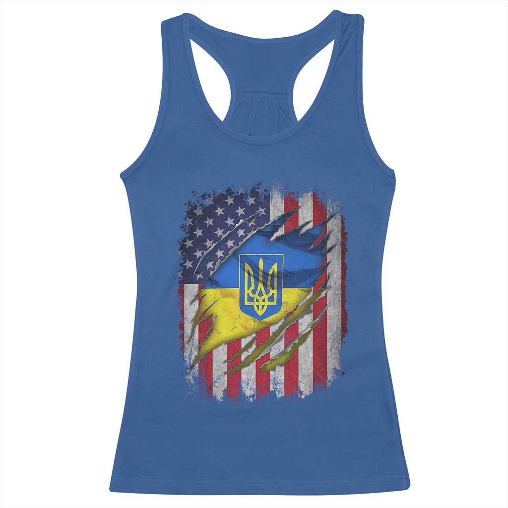 Ukrainian Americans Pride Racerback Tank Top Vintage Ukraine USA Flag