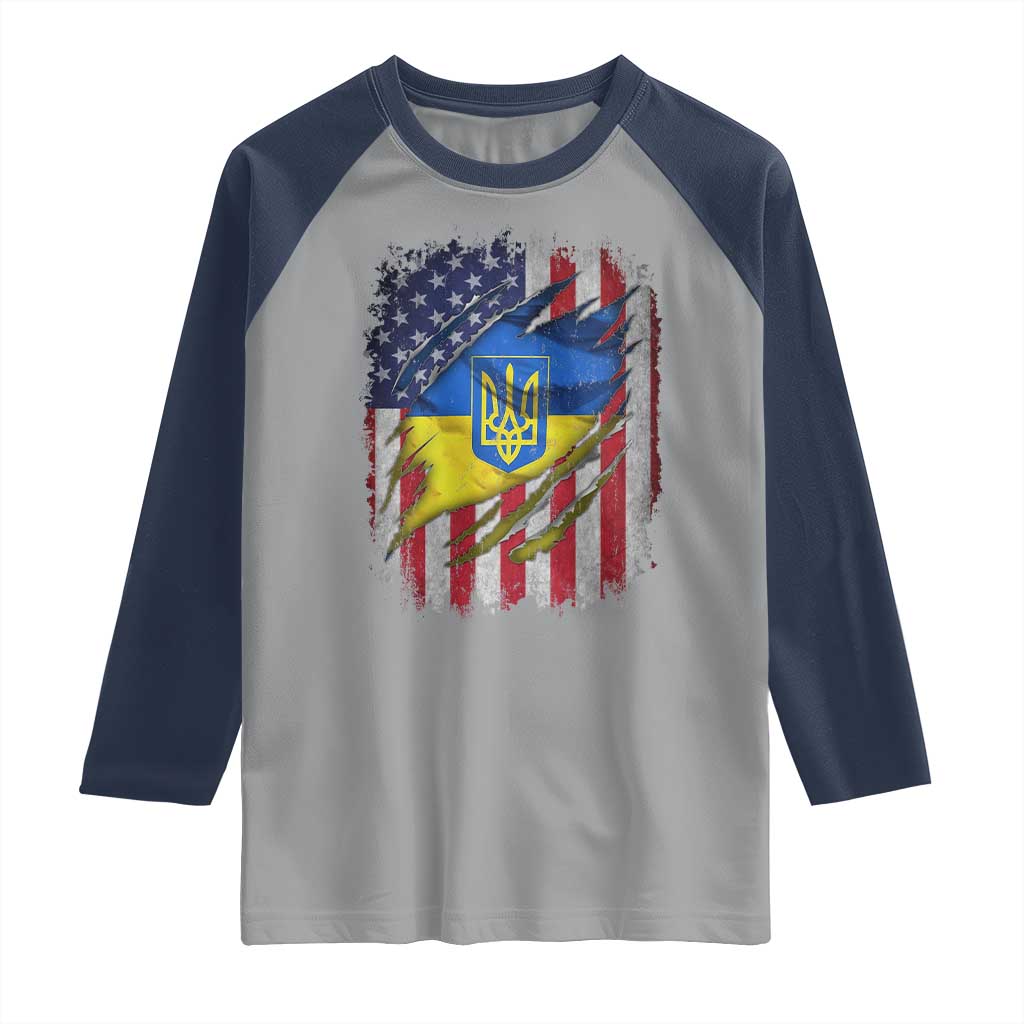 Ukrainian Americans Pride Raglan Shirt Vintage Ukraine USA Flag