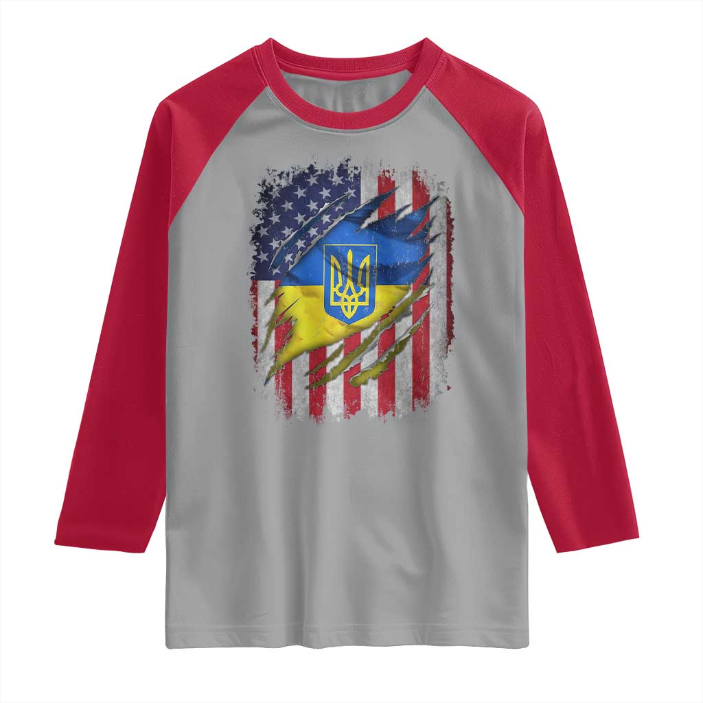 Ukrainian Americans Pride Raglan Shirt Vintage Ukraine USA Flag