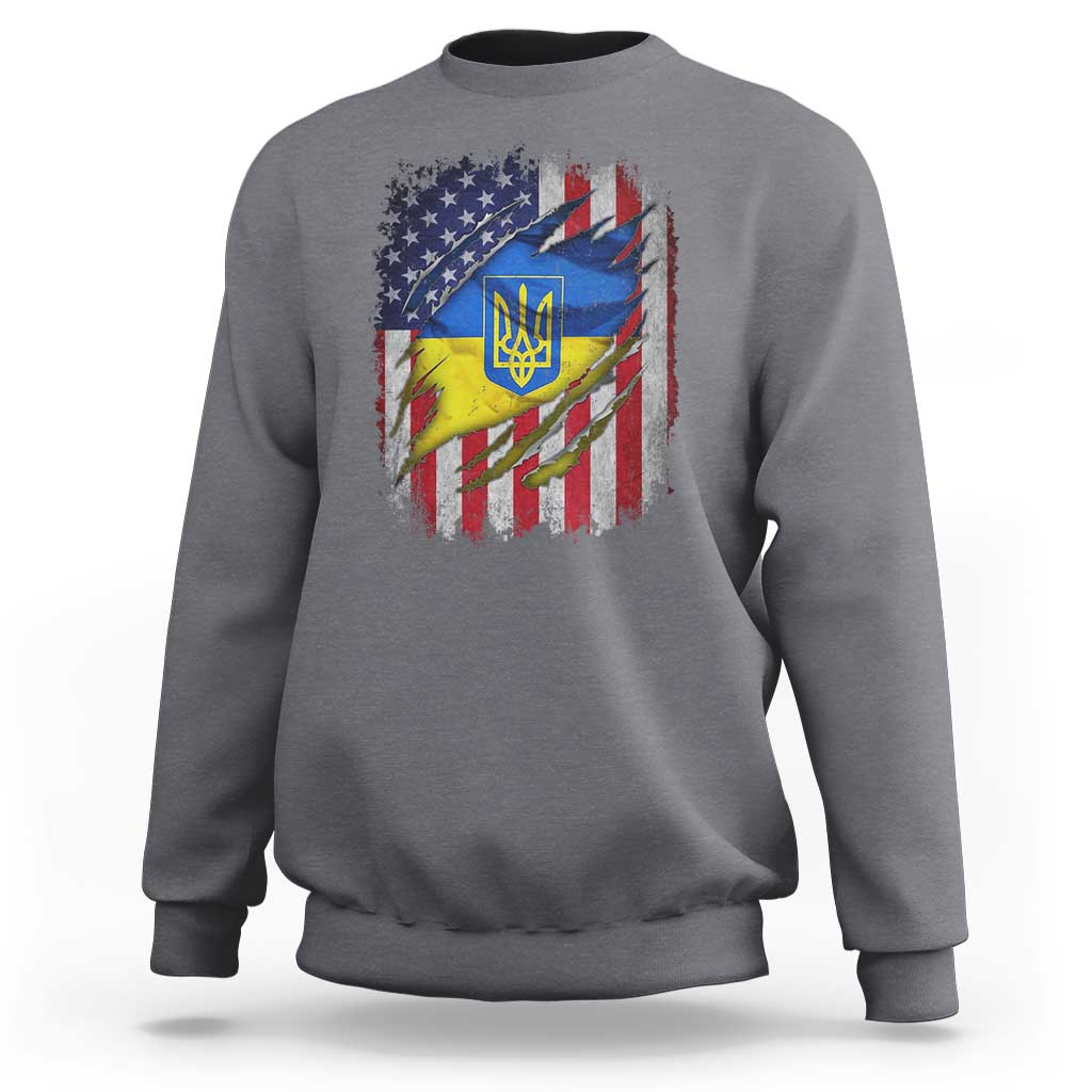 Ukrainian Americans Pride Sweatshirt Vintage Ukraine USA Flag