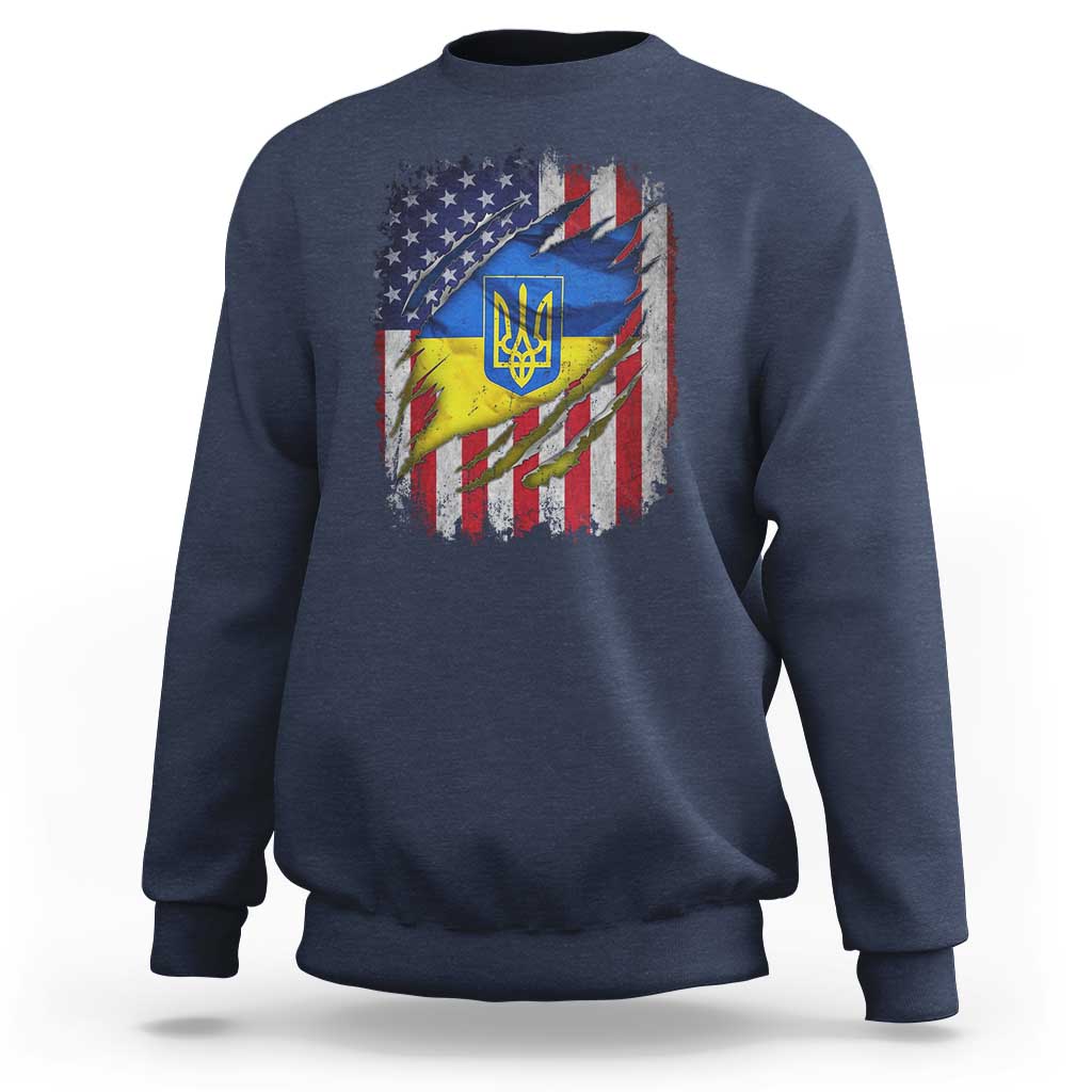 Ukrainian Americans Pride Sweatshirt Vintage Ukraine USA Flag