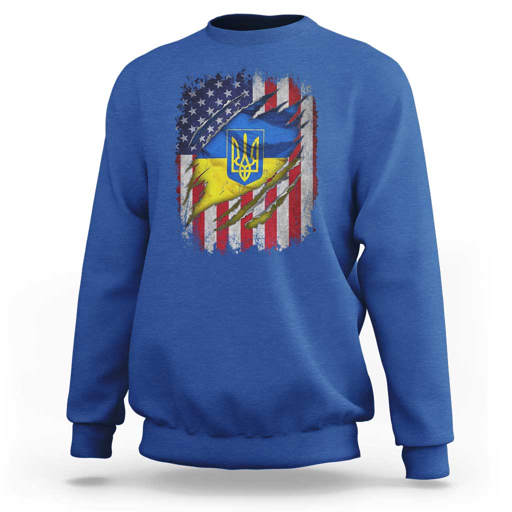 Ukrainian Americans Pride Sweatshirt Vintage Ukraine USA Flag