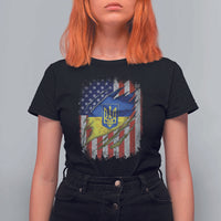 Ukrainian Americans Pride T Shirt For Women Vintage Ukraine USA Flag